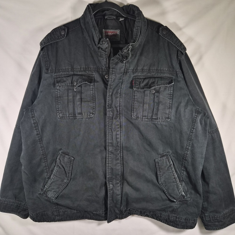 Levi's Mens XXL Black Faded Canvas Field Jacket Quilted Lined Utility Workwear